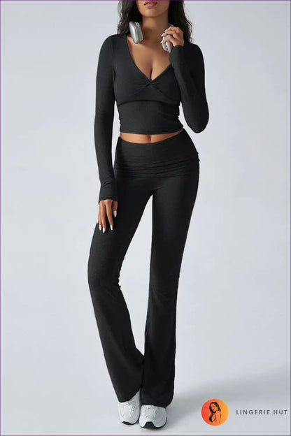 Two-piece Set with Wrap Top - Athleisure Chic for All Season, Autumn, Casual, co Ord, Everyday