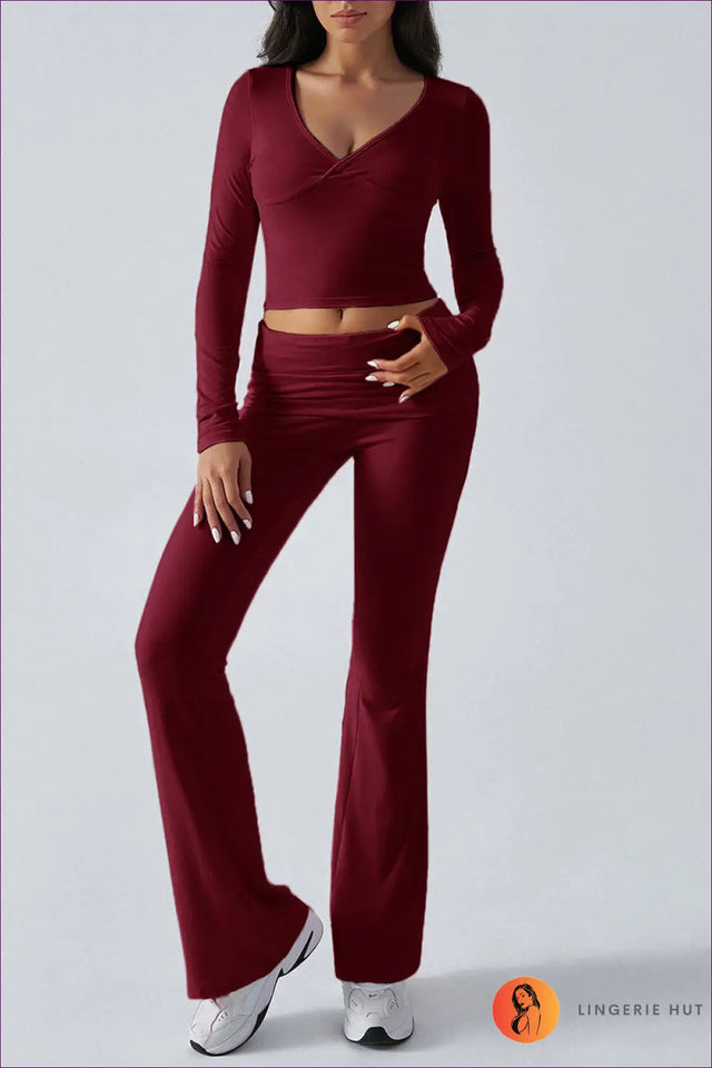 Co Ord Set with Wrap Top & Flared Trousers - Effortless Everyday Style