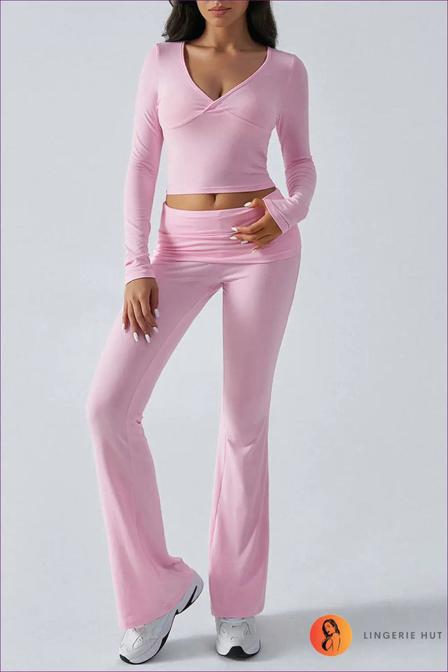 Co Ord Set with Wrap Top & Flared Trousers - Effortless Everyday Style