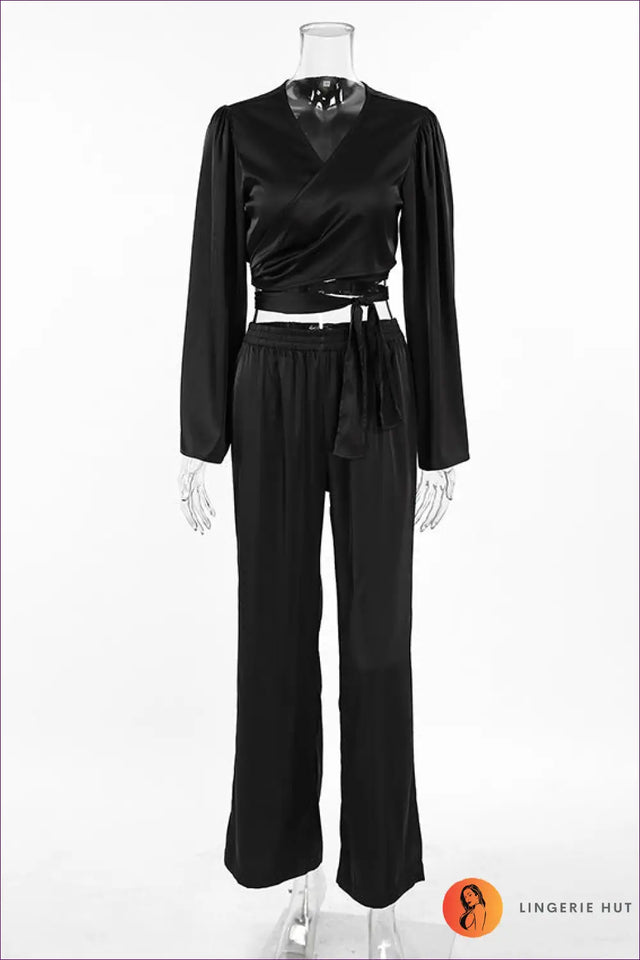 Two Piece Co Ord Set with Wrap Top - Effortless Lounge Luxe