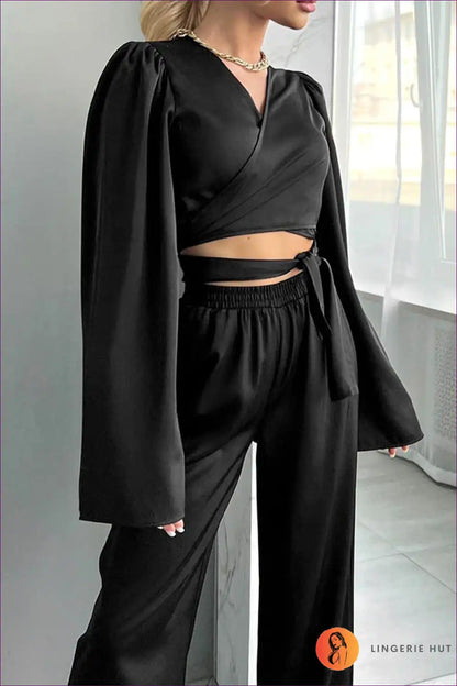 Two Piece Set with Wrap Top - Effortless Lounge Luxe for All Season, Casual, co Ord, Everyday,