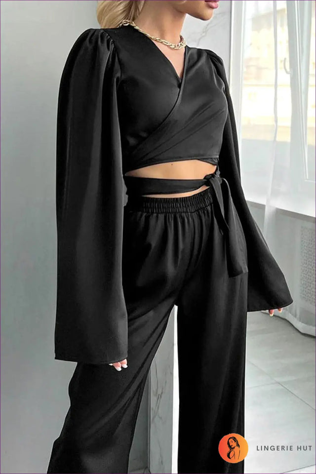 Two Piece Co Ord Set with Wrap Top - Effortless Lounge Luxe