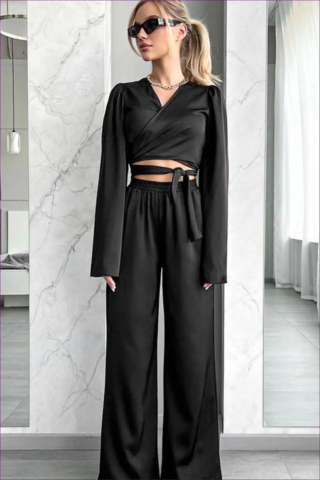 Two Piece Co Ord Set with Wrap Top - Effortless Lounge Luxe