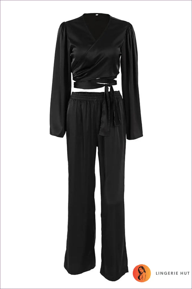 Two Piece Co Ord Set with Wrap Top - Effortless Lounge Luxe