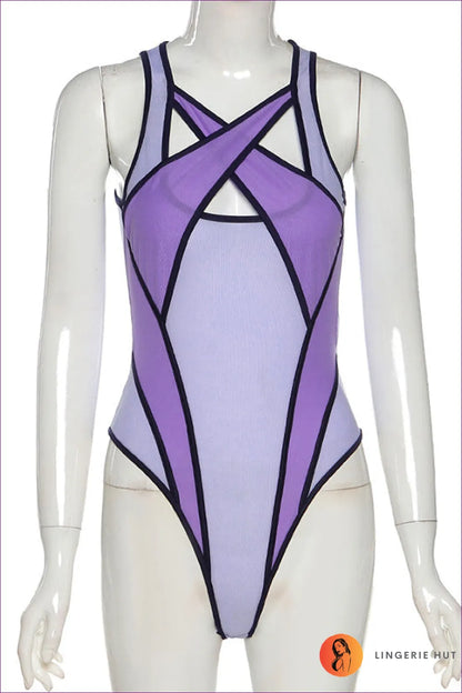 Experience Comfort And Style With Our Two Tone Cross Neck Sleeveless Bodysuit. Lightweight, Breathable,