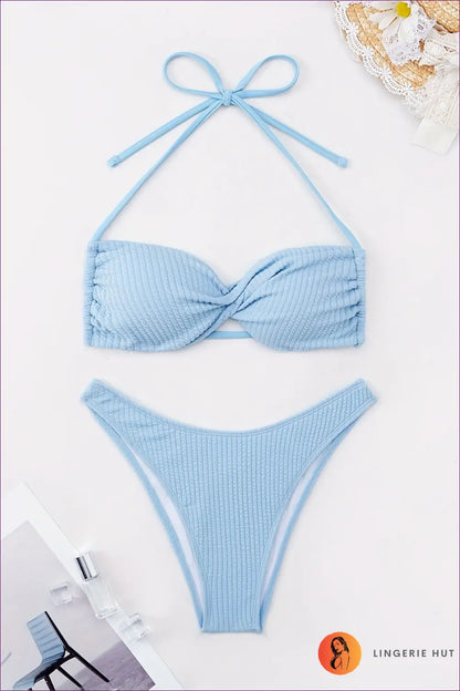 Underwire Bandeau Bikini with Twist-front Detail - Barefoot Luxe - s / Skyblue - Beachwear • Boho • just in • Polyester
