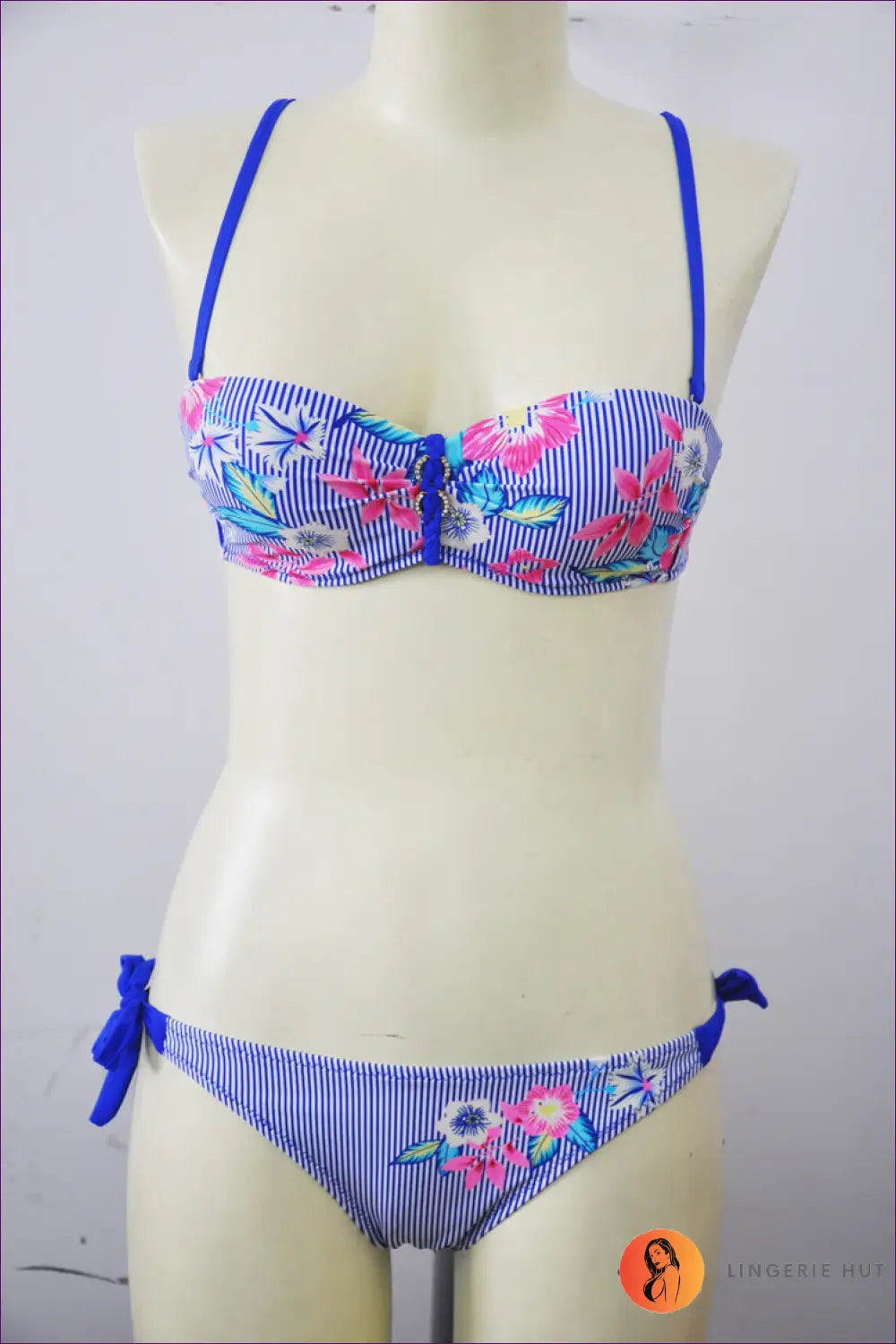 Underwire Floral Stripe Bikini with Tie-side Bottoms - Garden Party - m / Multi - Beachwear • Boho • just in • Sexy