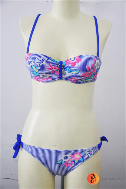 Underwire Floral Stripe Bikini with Tie-side Bottoms - Garden Party - m / Multi - Beachwear • Boho • just in • Sexy