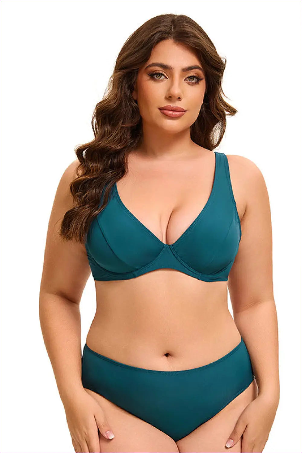 Underwire Plunge Bikini with Full-coverage Bottoms - Confident Curves - Beachwear • Boho • just in • Sexy • Summer