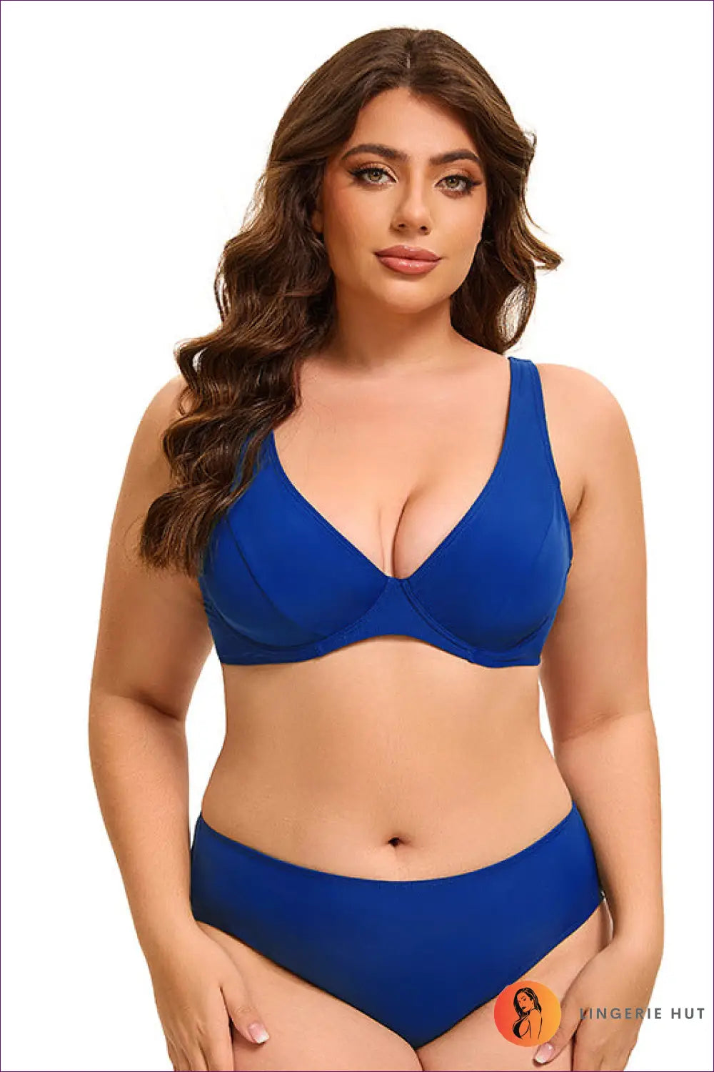 Underwire Plunge Bikini with Full-coverage Bottoms - Confident Curves - Xl / Blue - Beachwear • Boho • just in • Sexy