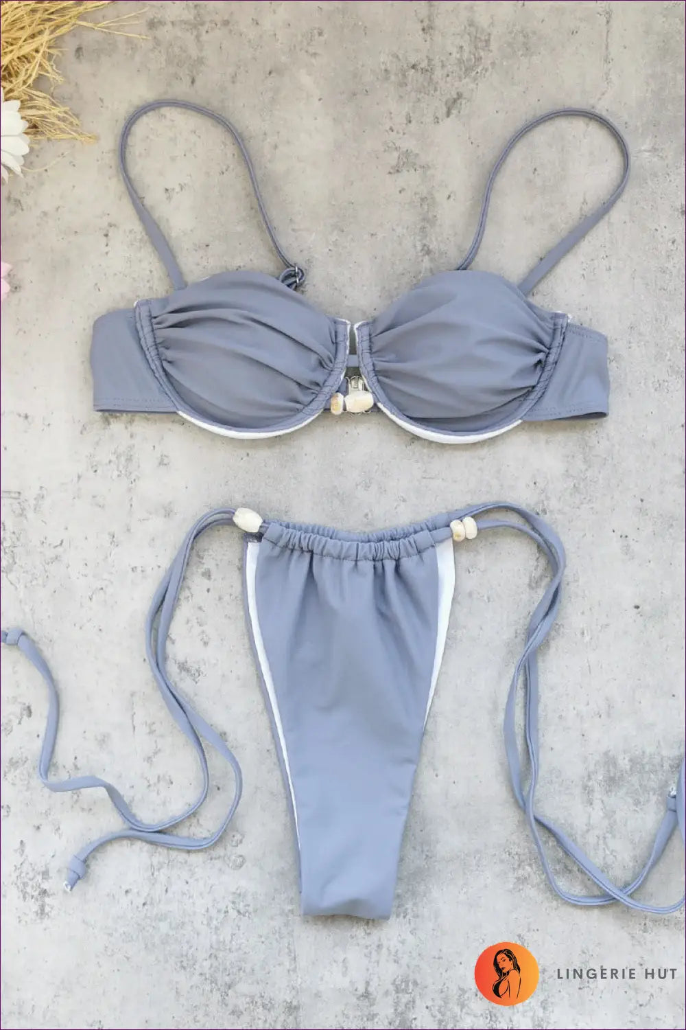 Underwire Ring Bikini with Tie-side Bottoms - Effortless Getaway - s / Blue - Beachwear • Boho • Embellished Bikinis