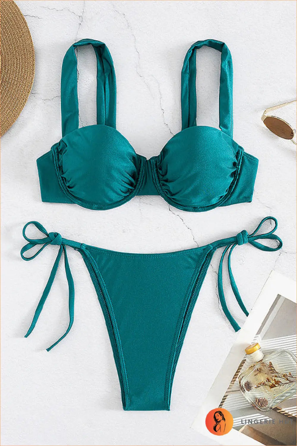 Underwire Ruched Bikini with Tie-side Bottoms - Riviera Days - s / Peacock Green - Beachwear • Boho • just in • Sexy