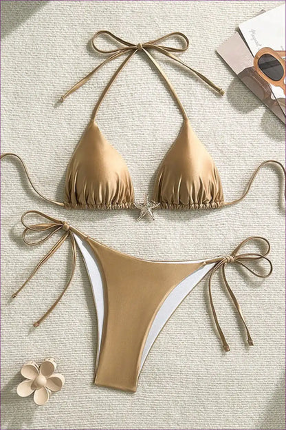 Underwired Bikini Set with Floral Hardware for Poolside Elegance Beachwear, Bikini, Everyday, Floral,