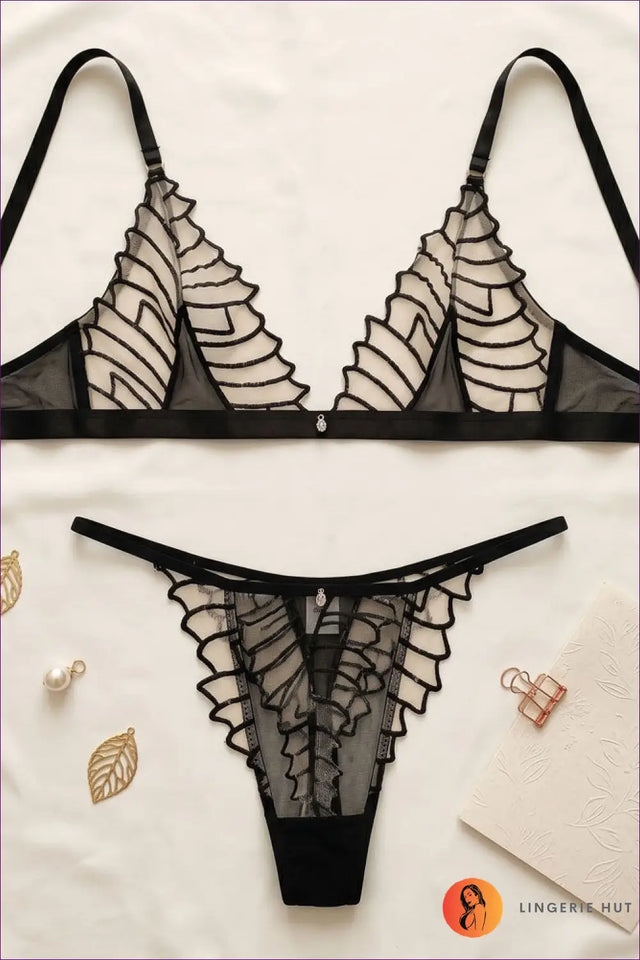 Underwired Bra Set with Embroidered Mesh - Bold Confidence
