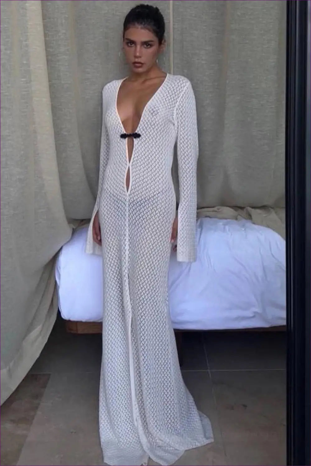 V-neck Boho Maxi Dress with Cutout - Effortless Summer Elegance - Dresses - Lingerie Hut - Beachwear • Casual