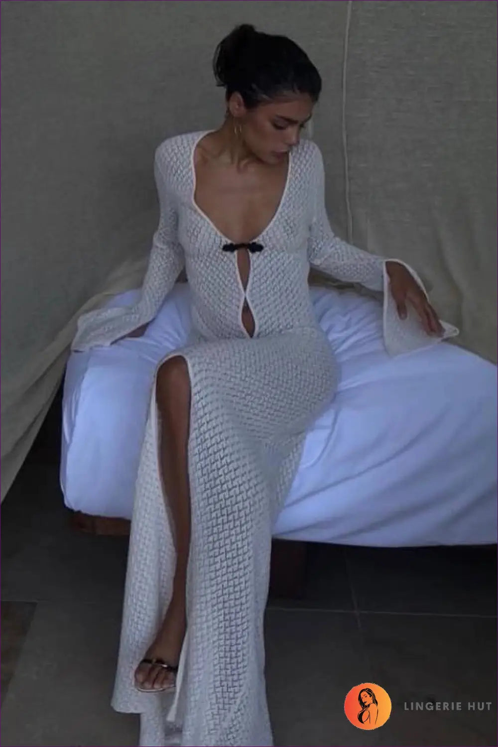 V-neck Boho Maxi Dress with Cutout - Effortless Summer Elegance - Dresses - Lingerie Hut - Beachwear • Casual