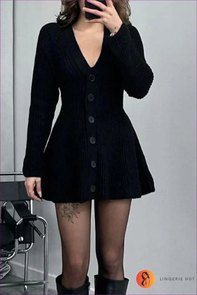 V-Neck Sweater Mini Dress - Effortless Everyday Glamour