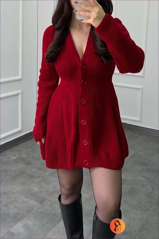 V-Neck Sweater Mini Dress - Effortless Everyday Glamour