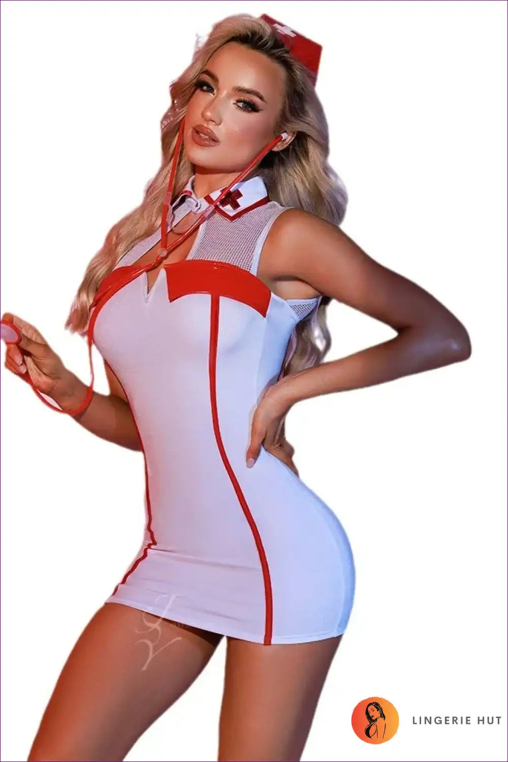 V-neck Cosplay Nurse Dress for Intimate Roleplay Boudoir, Casual, just In, Night In, Nightdress