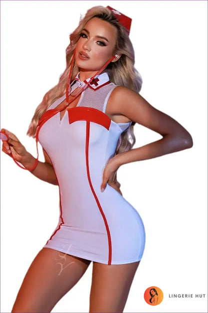 V-neck Cosplay Nurse Dress for Intimate Roleplay Boudoir, Casual, just In, Night In, Nightdress