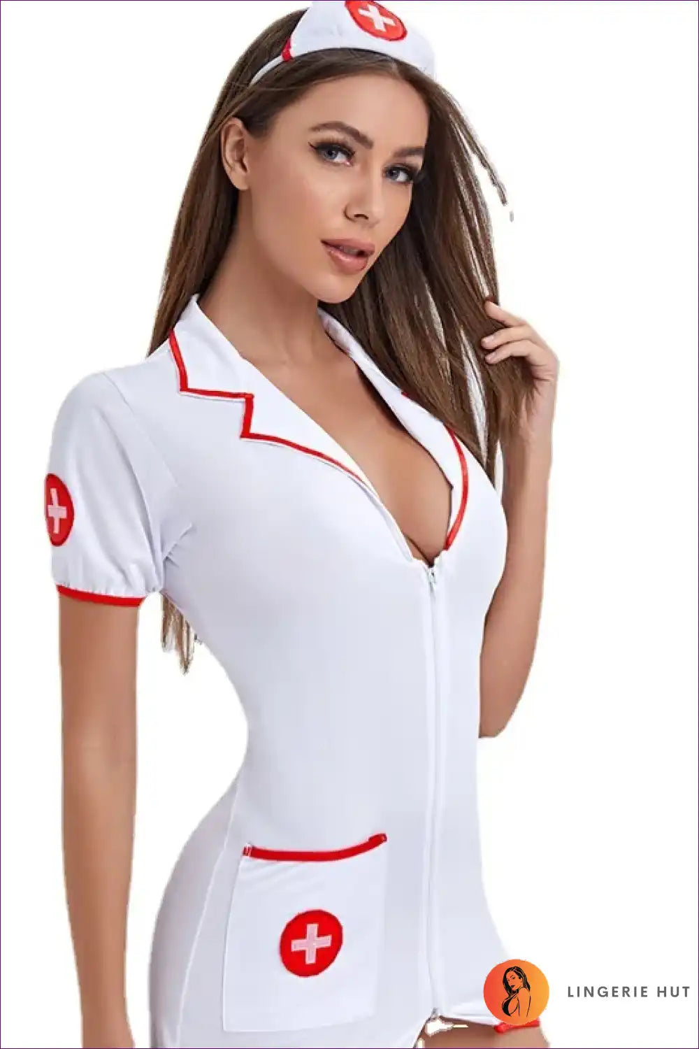 V-neck Cosplay Nurse Dress for Night Club Style Clubwear, Costume, just In, Mini,