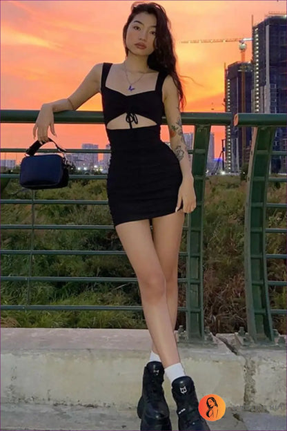 V-neck Cutout Bodycon Mini Dress - Summer Evenings Sorted - Dresses - Lingerie Hut - Cotton • Date Night