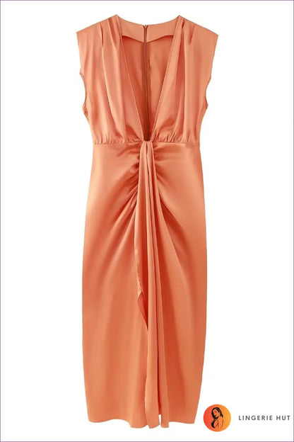V-neck Maxi Dress with Ruched Detail - Summer Evenings Sorted - s / Orange - Dresses - Clothing • Glamour • Party