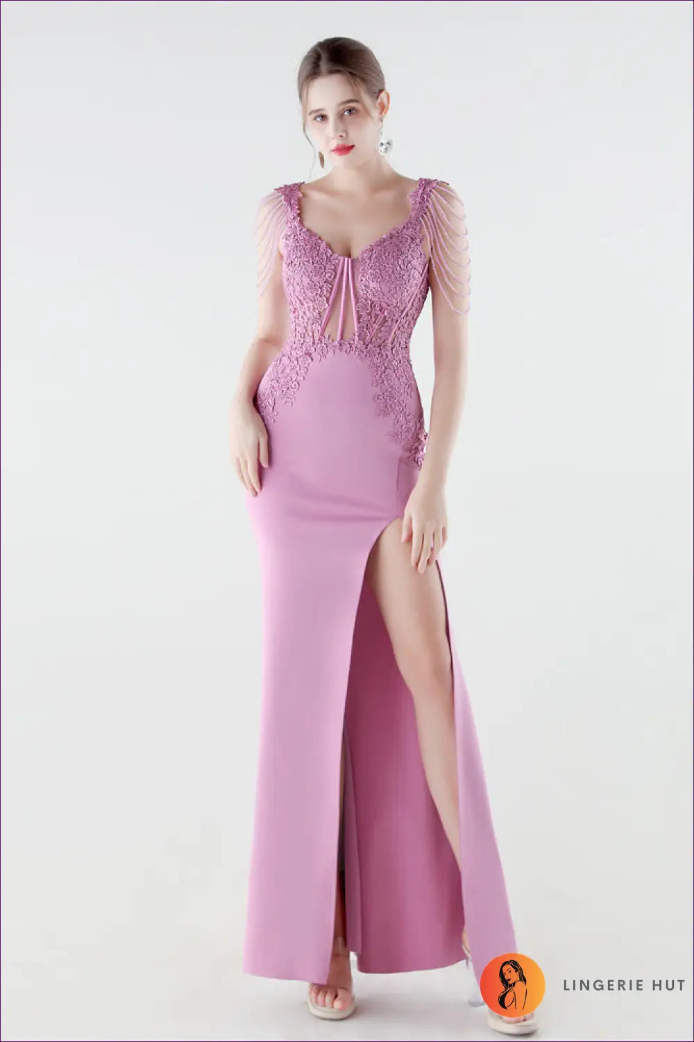 V-neck Mermaid Maxi Dress - Lace Bodice & Tiered Ruffle Skirt - s / Lavender - Backless • Bodycon • Elegant
