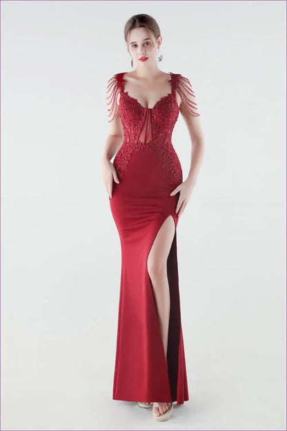 V-neck Mermaid Maxi Dress - Lace Bodice & Tiered Ruffle Skirt - Backless • Bodycon • Elegant • just in - Yenyu