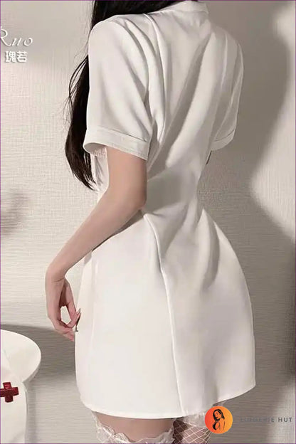 V-neck Open-crotch Nurse Dress for Bedroom Confidence Babydoll, Boudoir, just In, Night In, Nightdress