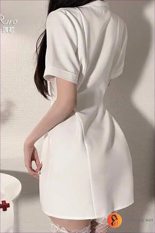 V-neck Open-crotch Nurse Dress for Bedroom Confidence Babydoll, Boudoir, just In, Night In, Nightdress