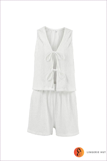 V-neck co Ord Set with Tie Detail - Effortless Summer Ease - Outfit Sets - Lingerie Hut - Casual • Cutout • Everyday