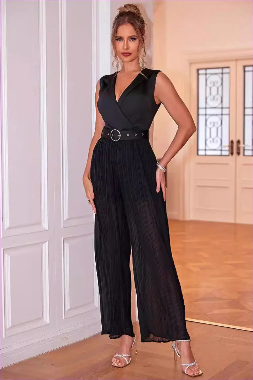 V-neck Pleated Jumpsuit - Effortless Summer Glamour - Clothing • Party • Polyester - Lingerie Hut