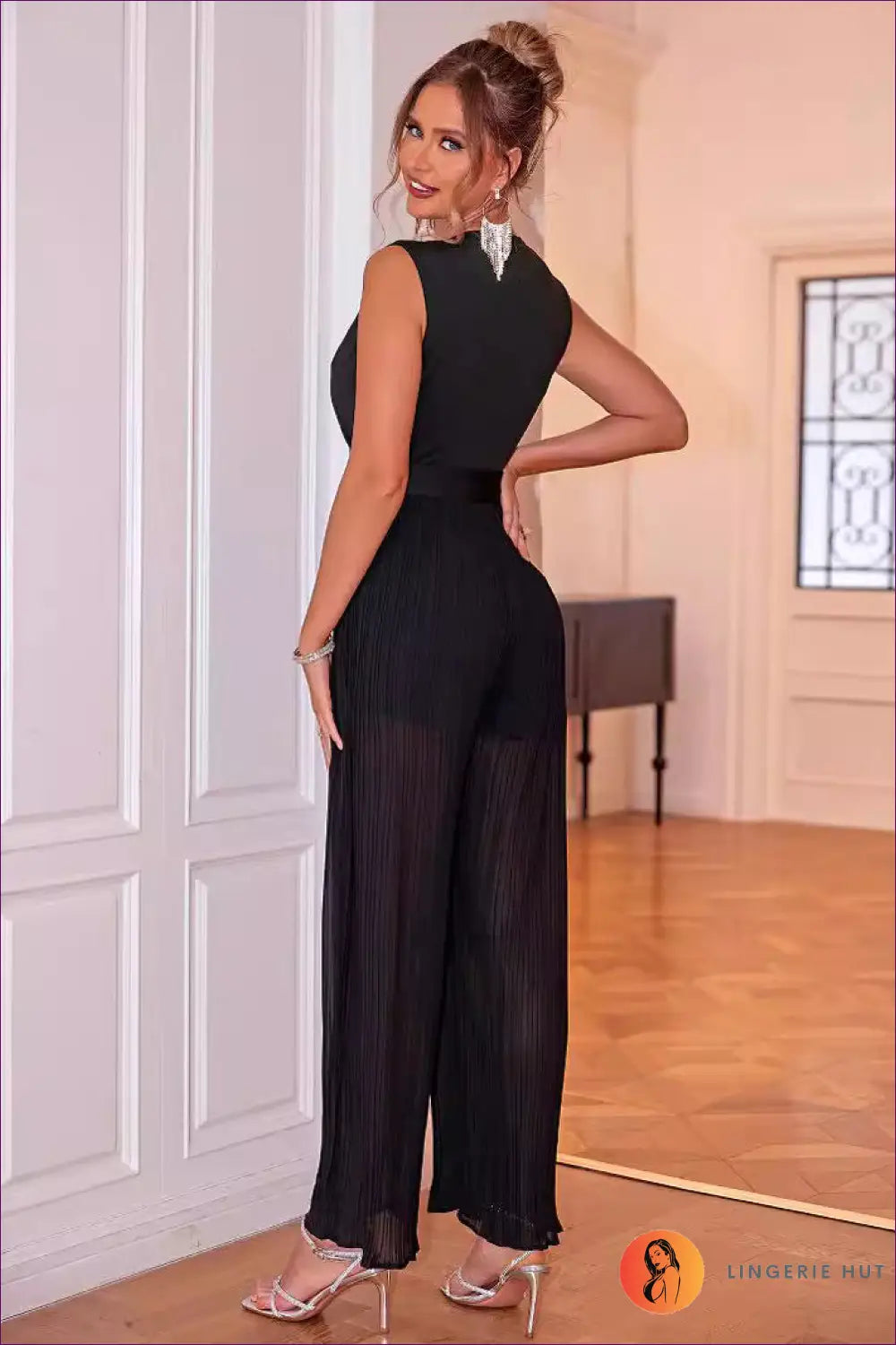 V-neck Pleated Jumpsuit - Effortless Summer Glamour - Clothing • Party • Polyester - Lingerie Hut