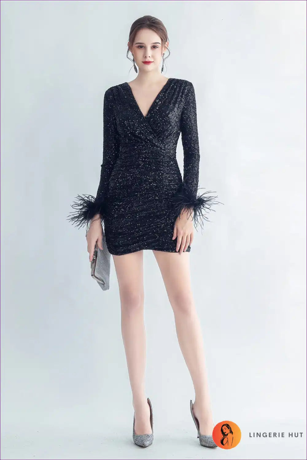 Get Ready To Shine And Turn Heads With Our V-neck Sequin Bodycon Dress! Embrace Sophistication Allure For