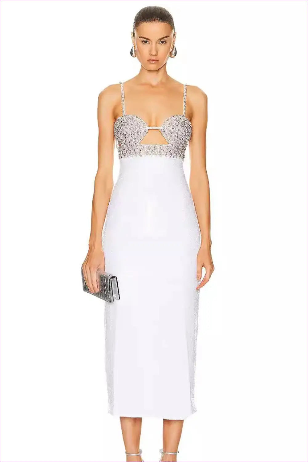 V-neck Sequin Mermaid Maxi Dress - Pleated Cap Sleeve - Xs / White - Bodycon • Elegant • Fishnet • just in - Kleezy