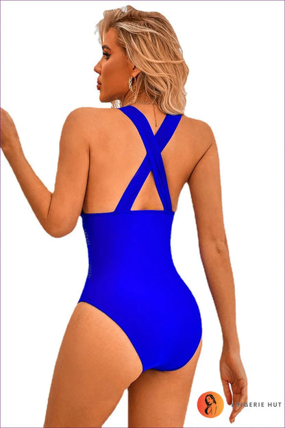 Elevate Your Swimwear Collection With Our v Neck Sheer Cross Back Swimsuit. Lightweight, Elegant, And Designed