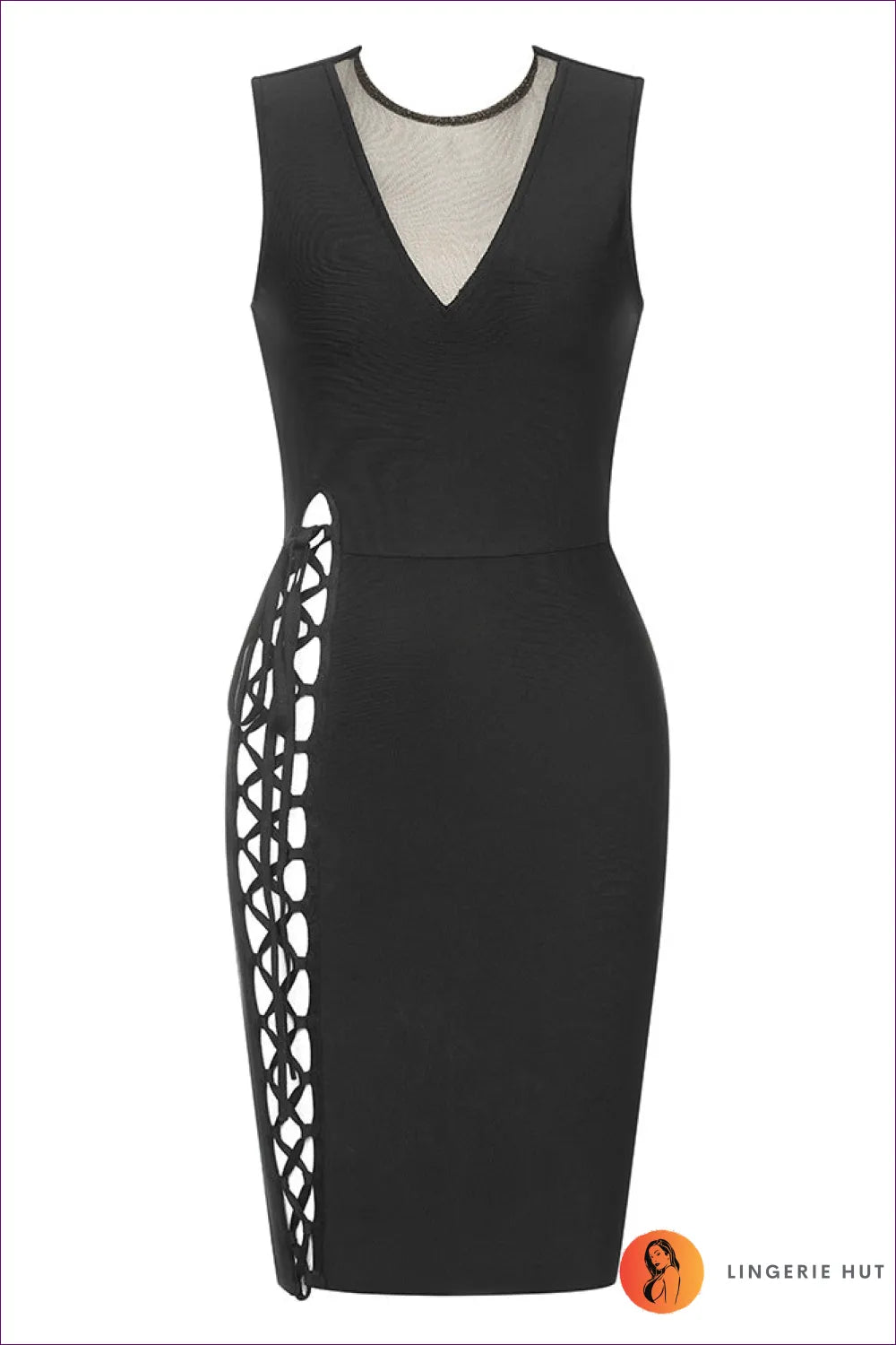 Get Ready To Turn Heads With Our V-neck Side Lace-up Bandage Dress. Flaunt Your Curves And Create a Sultry