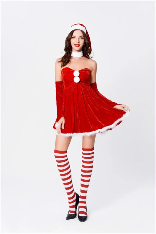Step Into The Holiday Season With Lingerie Hut’s Velvet Babydoll Mini Dress. a Perfect Blend Of Festive Charm