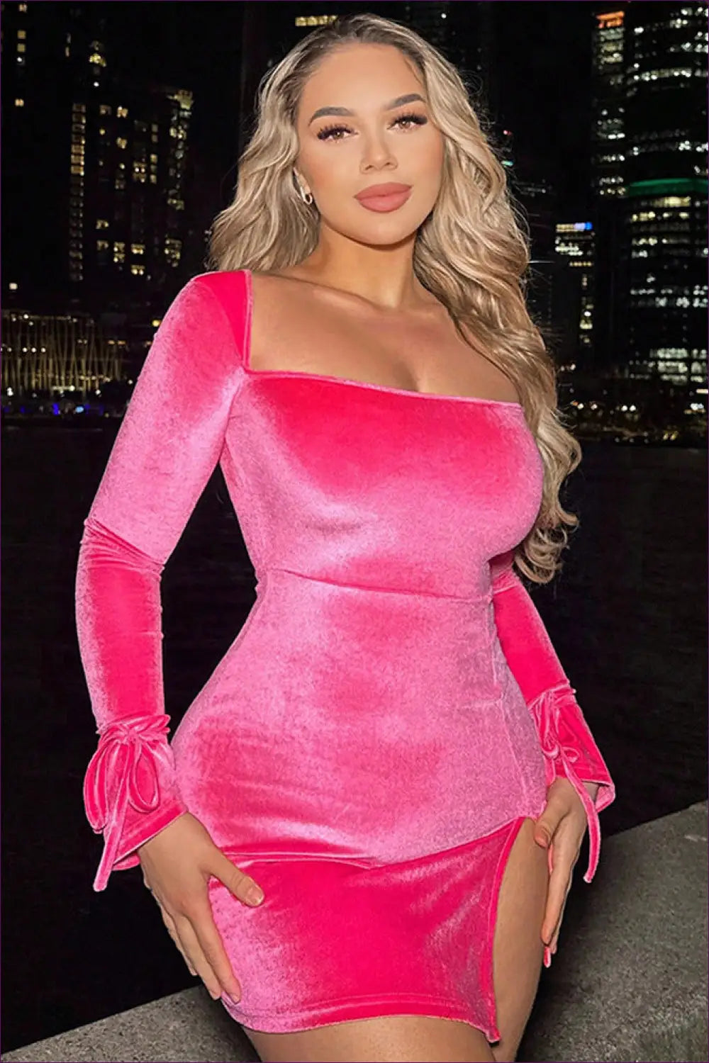 Velvet Bodycon Mini Dress with Lace-up Slit - Night out Glamour - Dresses - Lingerie Hut - Autumn • Clubwear • Cutout