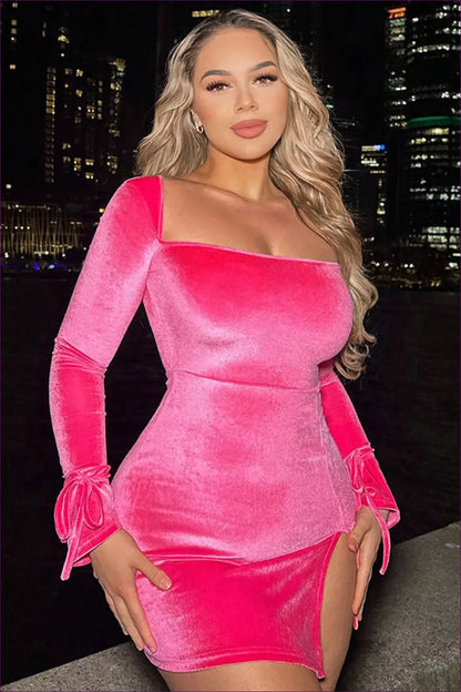 Velvet Bodycon Mini Dress with Lace-up Slit - Night out Glamour - Dresses - Lingerie Hut - Autumn • Clubwear • Cutout