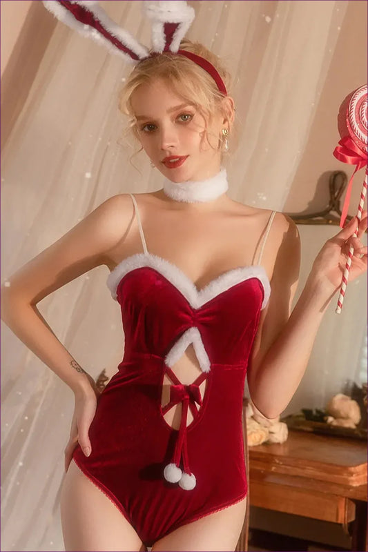 Step Into a Holiday Fantasy With Lingerie Hut’s Velvet Bunny Girl Bodysuit. a Christmas Santa Outfit That’s