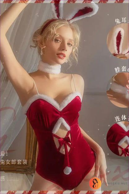 Step Into a Holiday Fantasy With Lingerie Hut’s Velvet Bunny Girl Bodysuit. a Christmas Santa Outfit That’s