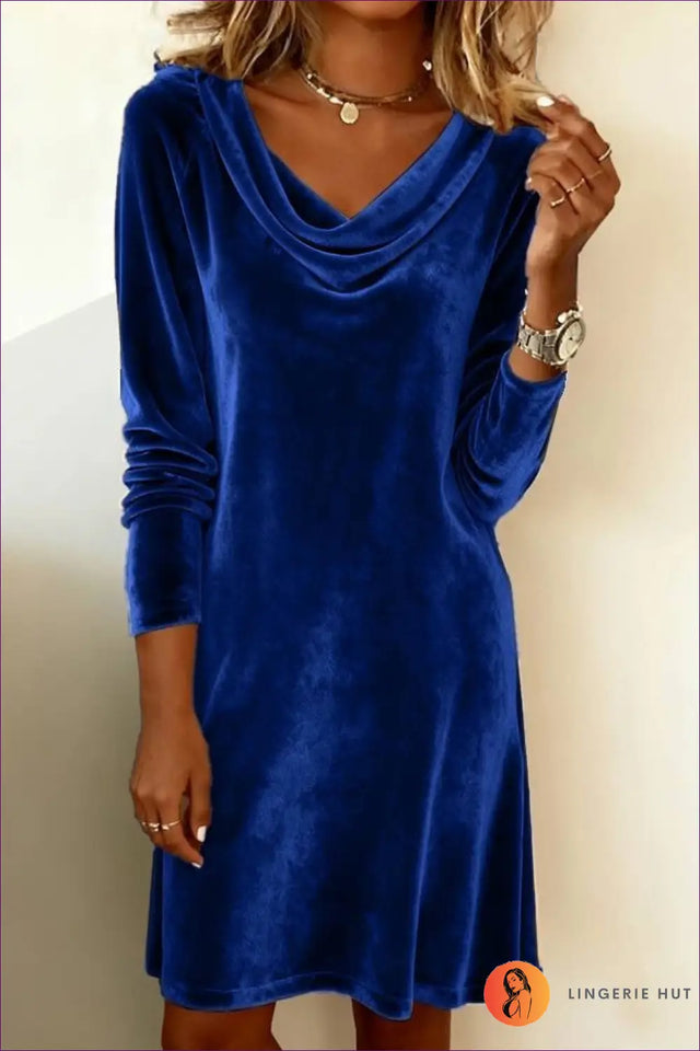 Velvet Cowl Neck Midi Dress - Effortless Elegance