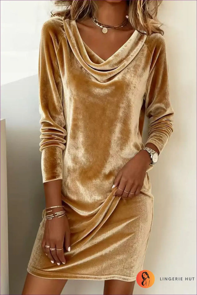 Velvet Cowl Neck Midi Dress - Effortless Elegance
