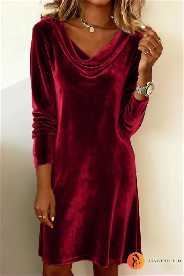 Velvet Cowl Neck Midi Dress - Effortless Elegance