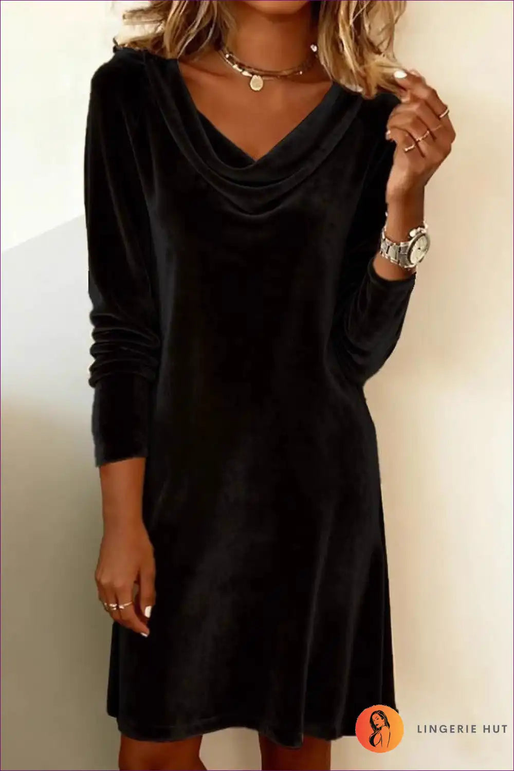 Velvet Cowl Neck Dress - Relaxed Luxury