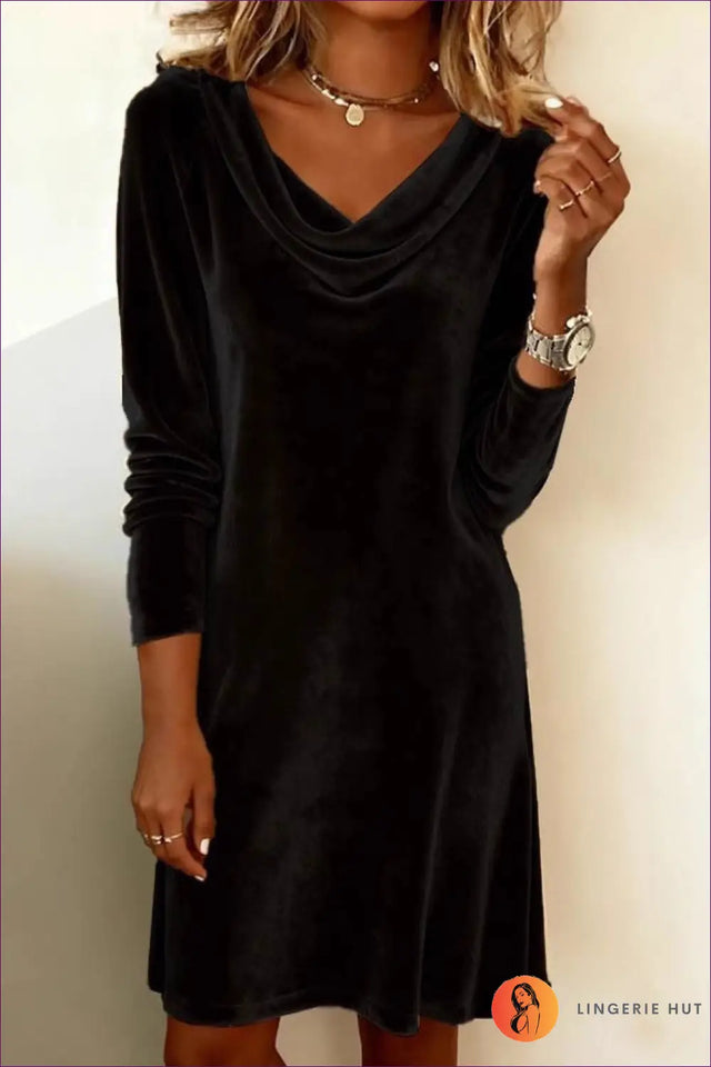 Velvet Cowl Neck Midi Dress - Effortless Elegance