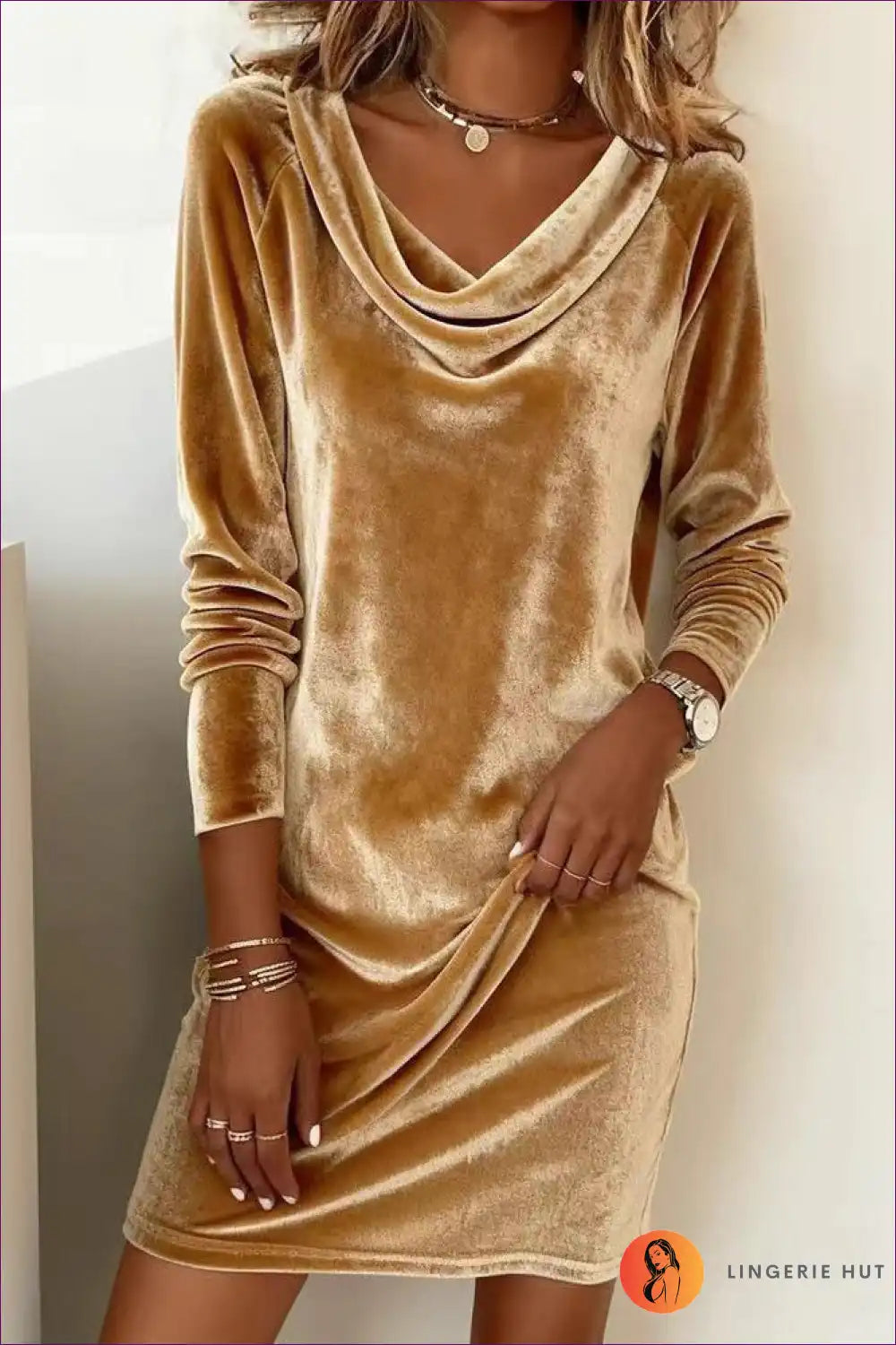 Velvet Cowl Neck Dress - Relaxed Luxury
