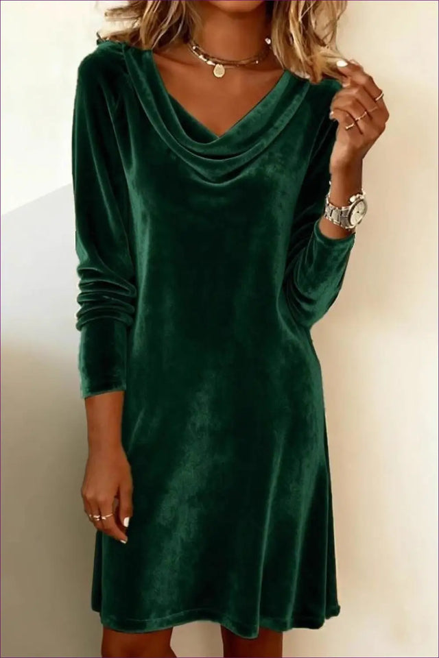 Velvet Cowl Neck Midi Dress - Effortless Elegance